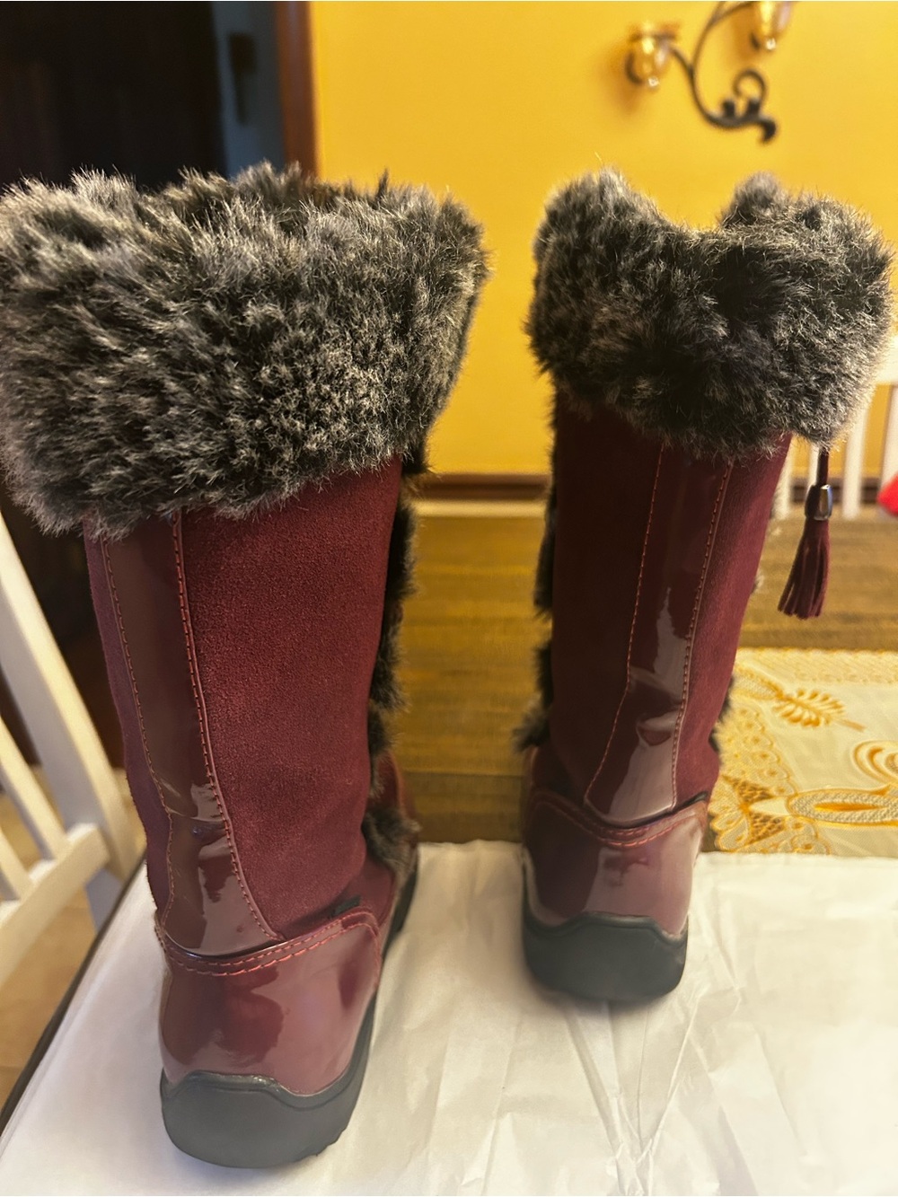 Sporto Women's Burgundy Lace-Up Faux Fur Winter Boots - Picture 5 of 9